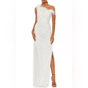 MAC DUGGAL Floral Sequin Feather Trim